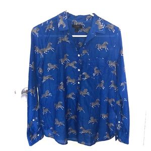 J Crew Zebra Silk Blend Cotton Blouse